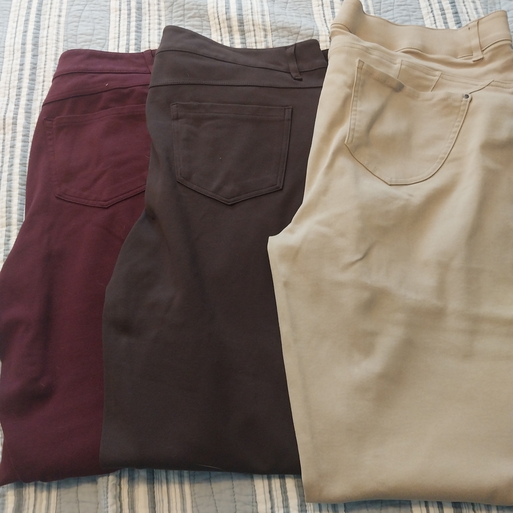 Set of Three Pants in Burgundy, Black, and Beige